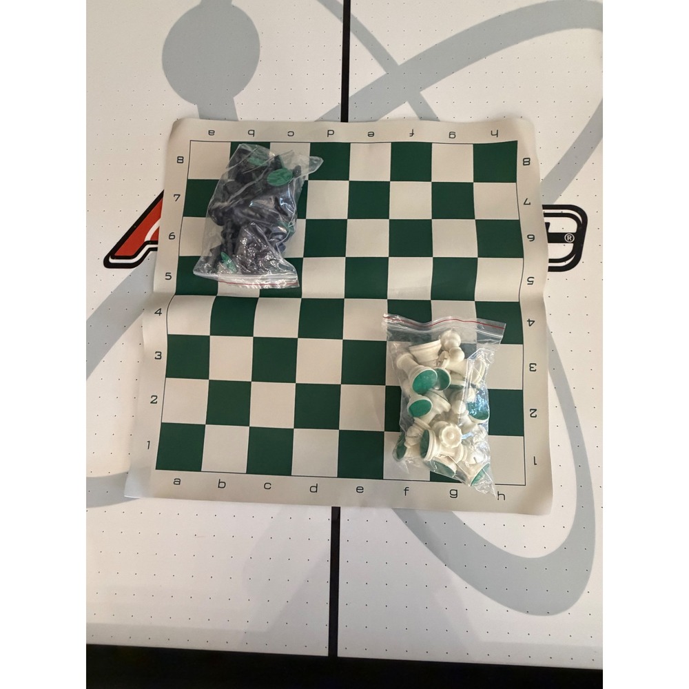 Chess House Tournament Chess Set Green Vinyl Roll Up Board Staunton Pieces